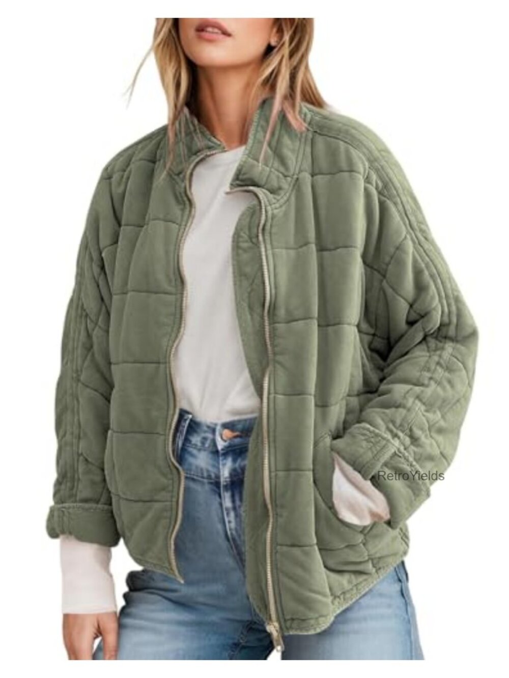 Double-Sided Suede Quilted Full-Zip Jacket Loose Fit Winter Coat